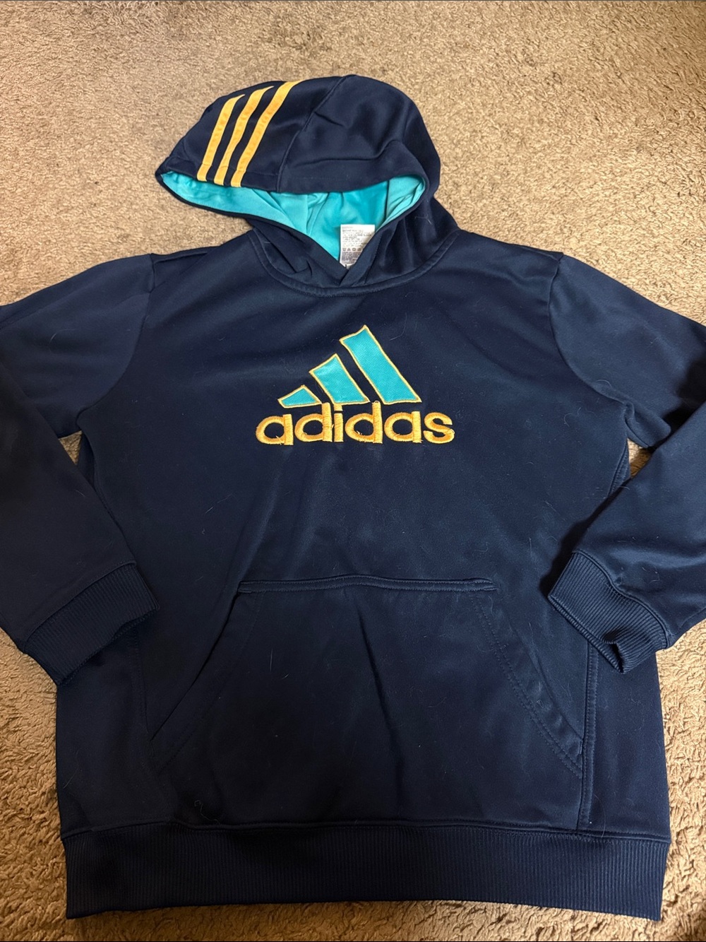 Vintage 1990’s Adidas Kids Large 14/16 Boys Sweatshirt Teal and Navy Blue